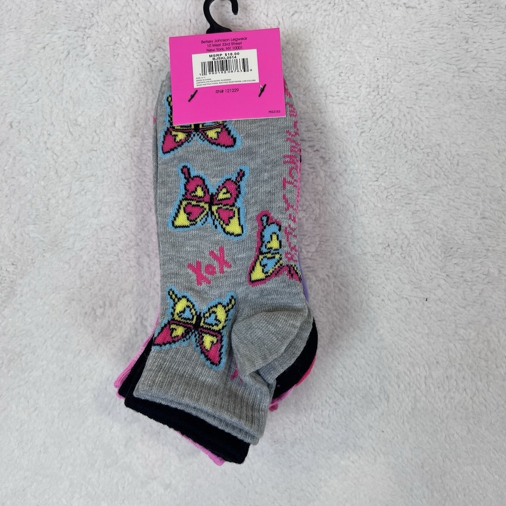 Betsey Johnson Womens Quarter Crew Socks 6 Pair Pink Purple White Gray Size 5-10 - Picture 3 of 6